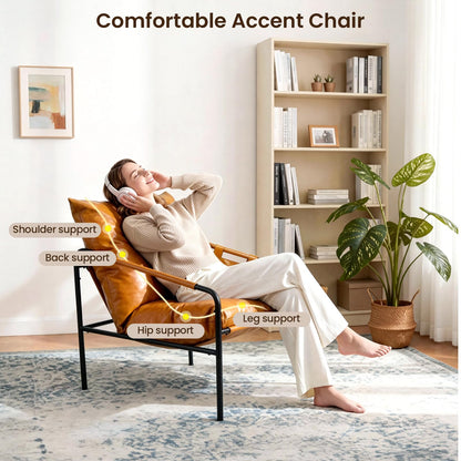 HavBeat Modern Bright Orange Oversized Faux Leather Recliner Armchair, Comfy Accent Chair with Sturdy Metal Frame Armrest Bag, Indoor Outdoor Couch Sofa Chair for Living Room Bedroom Patio Lounge