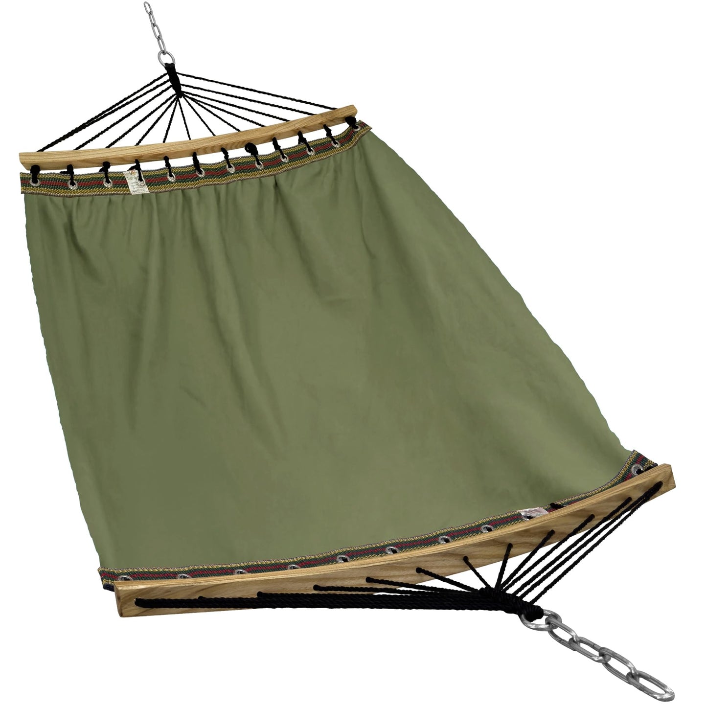 Tranquillo Double Hammock 2 Persons Cotton Canvas 600 lbs Portable Camping Hammock with Solid Curved Wood Spreader Bar Hammock for Camping Travel Indoor Patio Garden, Sage