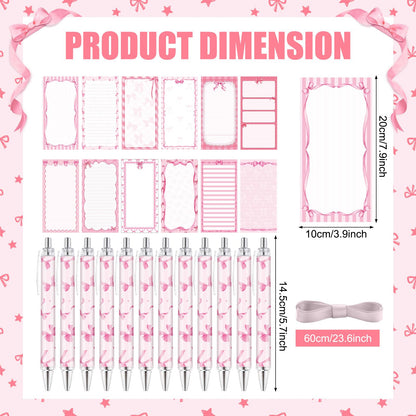 Tellingyou 30 Pcs Pink Bow Sticky Notes with Pens, Cute Memo Pads with Ribbons, 3.9x7.8 Inch to Do List Notepad Set, Bulk Pink Stationery Gifts for Women Coworker Office Supplies Bridal Shower Favors