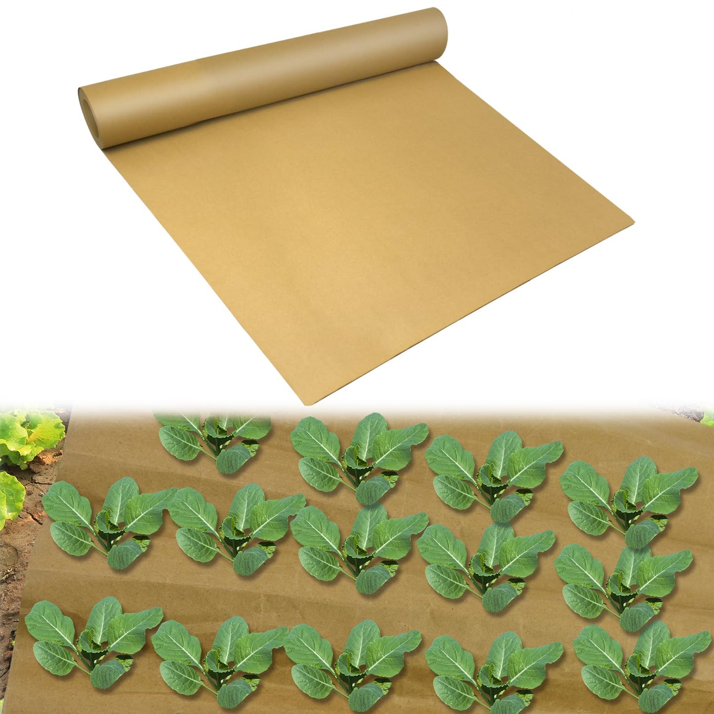 1.31x50 Ft Biodegradable Paper Weed Barrier Roll Heavy Duty Garden Paper Weed Control Biodegradable Landscape Fabric Thickened Garden Bed Grass Paper Mulch Film Weed Block Paper for Garden Lawn