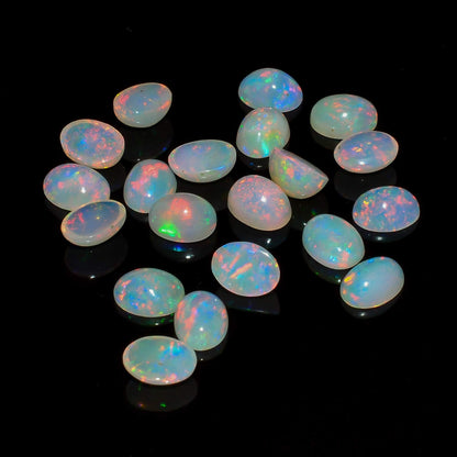 2 PCS 8X6 MM AURA GEMS Natural Ethiopian Opal Oval Cabochon, Opal Loose Gemstone For Jewelry Making, Fire Play Color Opal Oval Cabochon Cut All Calibrated Sizes