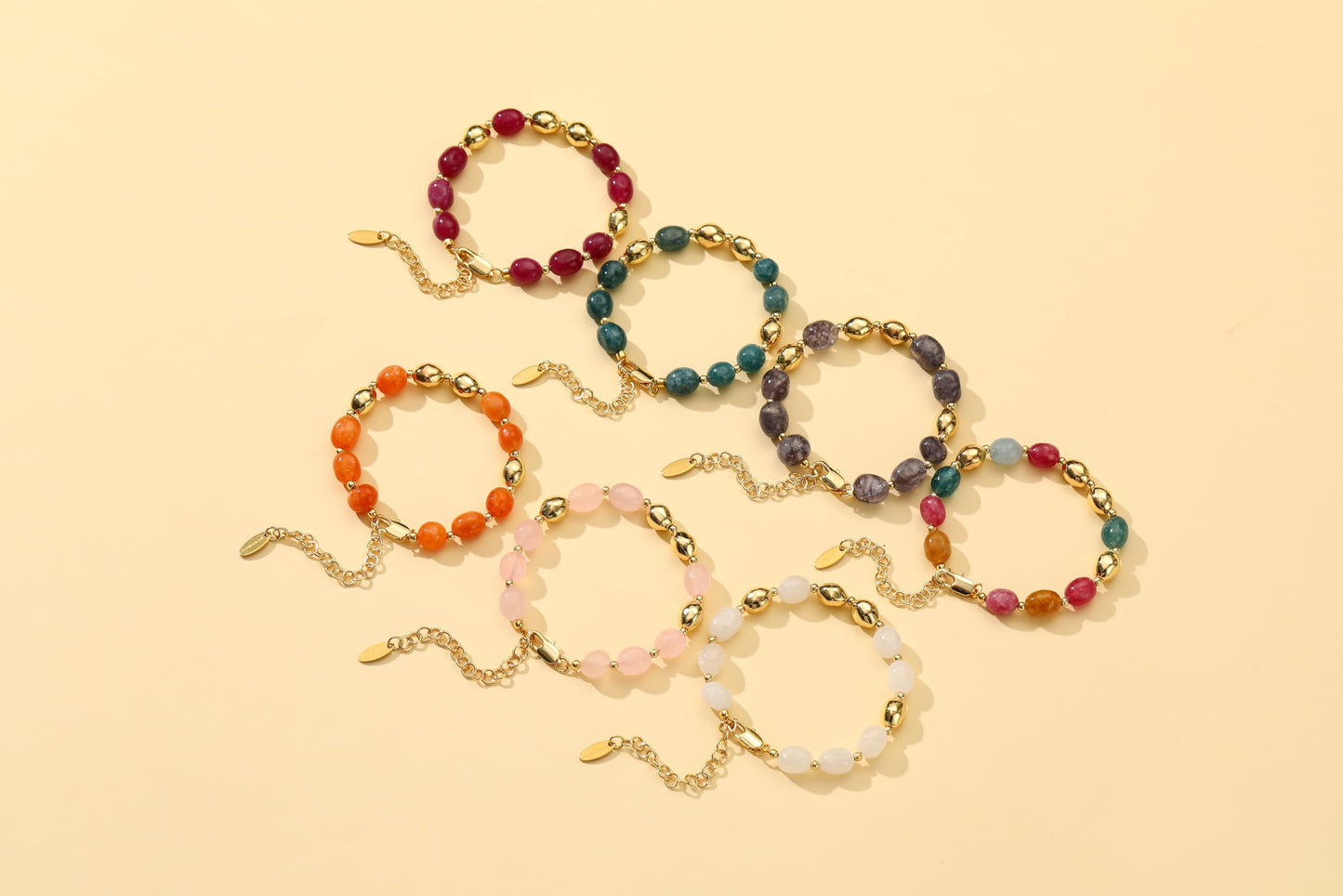NVWAROCK Beaded Bracelet for Women, Colorful Gemstone Bracelet, 14K Gold Plated Stackable Handmade Oval Stone Bracelet Multicolor Jewelry Gift - Colourful