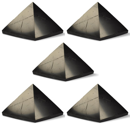 Shungite World 5 pcs Authentic Shungite Pyramid Polished 50 mm / 1.96" Chakra Energy Natural Healing Crystal Real Black Pyramid Home Office Protection Desk Decor Meditation Reiki Grounding Stone