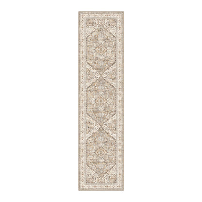 Yamaziot Washable Runner Rug, 2x8 Non-Slip Boho Vintage Hallway Rug Runner with Rubber Backing, Stain Resistant & Low Pile Faux Wool Distressed Carpet Runner for Bedroom, Kitchen, Laundry, Entrance