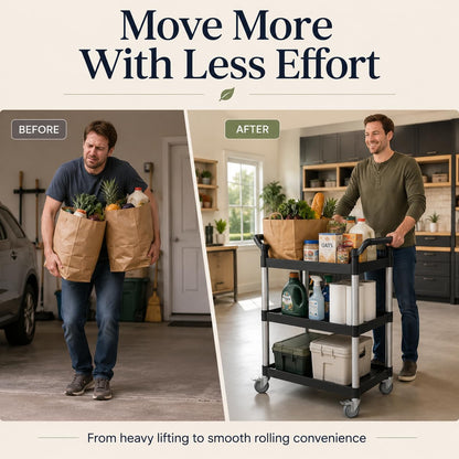 Liboocare 3-Tier Rolling Utility Cart with 2 Locking Brakes, 520 Lbs Heavy Duty 31.5"x15.7"x40.6" Commercial Service Cart, Tangle-Free Silent Wheels for Home, Office, Restaurant, Warehouse, Kitchen