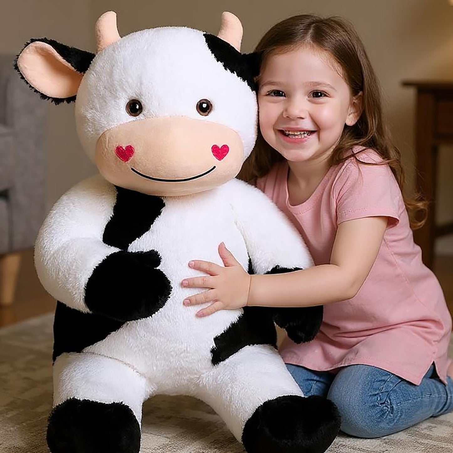 Cudhug 32" Large Cow Stuffed Animal, Giant Soft Plush Fluffy Cow Toy Birthday Holiday Party Gifts for Kids Girls Boys