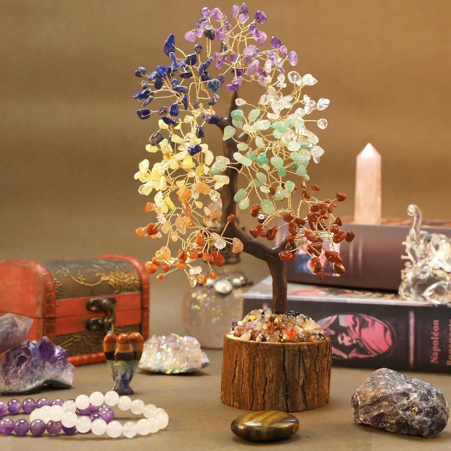 Crysmona Premium 7 Healing Chakra Tree of Life, Crystals and Healing Stones,- Crystal Tree for Positive Energy, Home Office Decor, Spiritual Gifts for Women