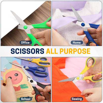 BURVAGY 8" 12 Pack All Purpose Heavy Duty Scissors- Comfort-Grip Sharp Scissors for Office School Sewing Fabric Craft High/Middle School Student Teacher Scissor, Right/Left Hand