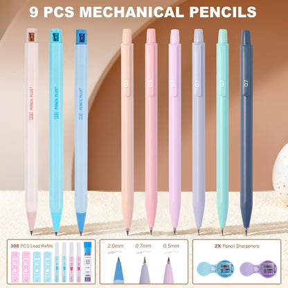 GUGUKUKU 58 PCS Aesthetic School Supplies with Cute Pencil Case,12 Pastel Highlighters, 5 Gel Pens Black Ink，9 Mechanical Pencils for，Student Stationary，CollegeEssentials Gifts (pink)