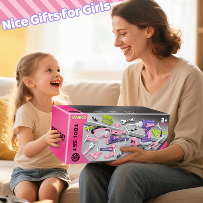 Kids Tool Set with Portable Tool Box & Electronic Toy Drill, Toddler Tool Set, Construction Tools for Kids Ages 3 4 5 6, 46 Pcs Tool kit for Christmas & Birthday Gifts for Girls
