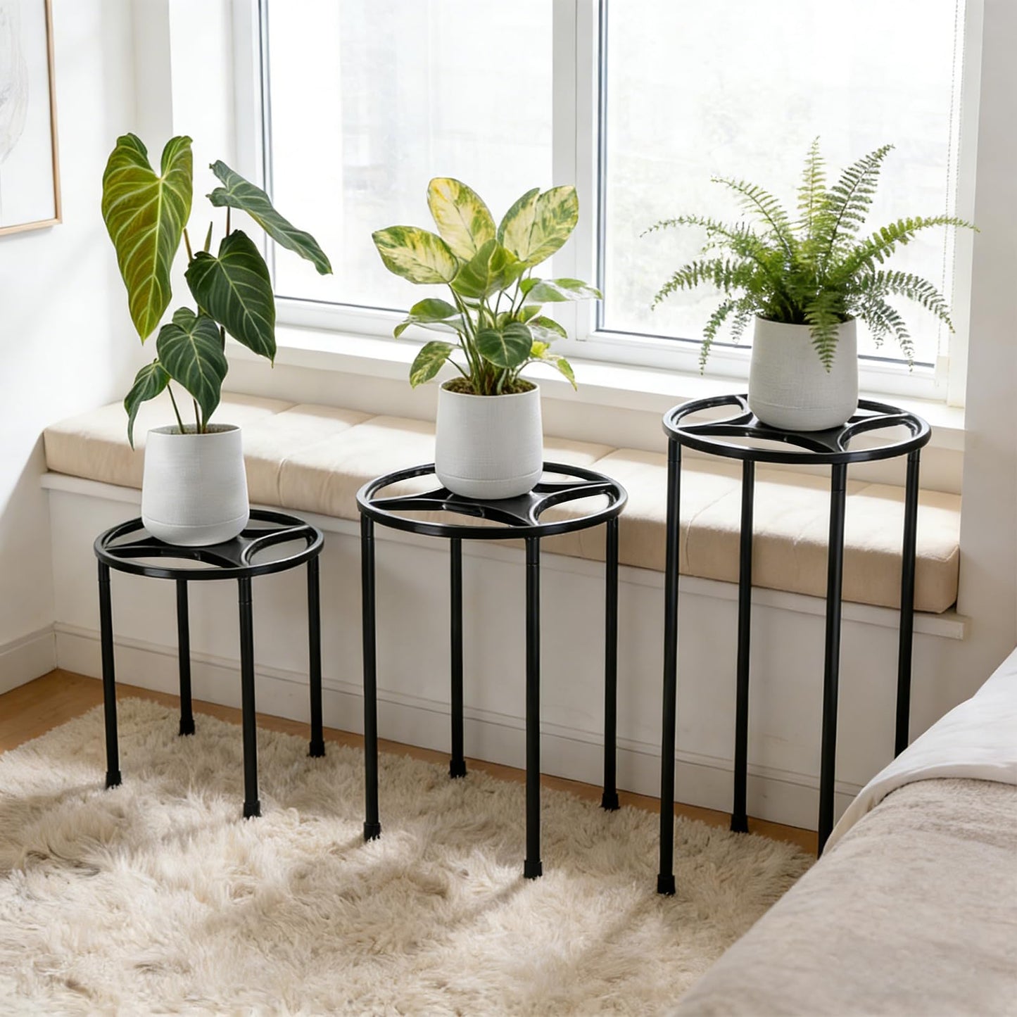 Ferrochef 3 Pack Heavy Duty Metal Plant Stand for Potted Plant for Home Indoor Outdoor, 160 Lbs Capacity Sturdy Construction Plants Riser Rustproof Flower Holder for Garden, Patio Housewarming