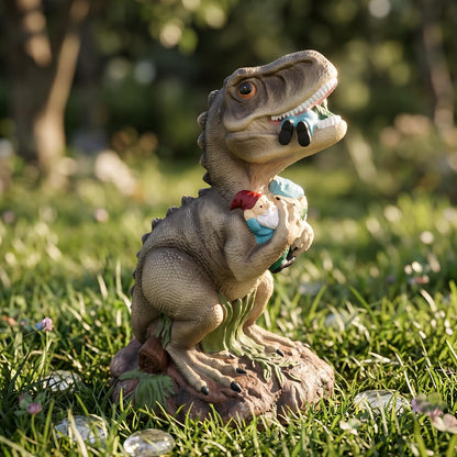 PARTYGEARS Dinosaur Statue with Gnomes, 16“ Large Outdoor Garden Statues Yard Decor, Funny Dinosaur Holding Gnomes Figurines for Patio Lawn, Weatherproof Gnome Decorations for Home, Unique