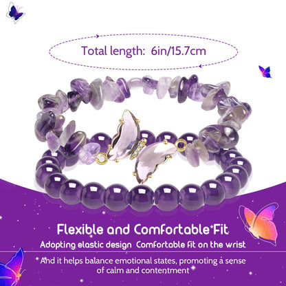 Artlunar Butterfly Bracelets Healing Bracelet Charm Jewelry Gift with Beaded Bracelets Purple Bracelet for Women (Purple)