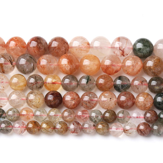 A+ Colorful Rutilated Quartz Crystal Beads Natural Stone Round Loose Beads for Jewelry Making DIY Bracelet Necklace Accessories 8mm 45pcs
