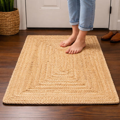 Savi Home Hand Woven Jute Braided Rug, 2'x3' - Natural, Reversible Boho Entry Area Rugs for Kitchen, Living Room, Farmhouse Indoor Outdoor Decorative Floor Rug, 24x36 Inches