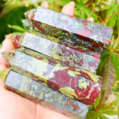 YOUNAIERZX 3-4 Inch Dragon Blood Stone Crystal Quartz Tower Healing Wand Point Faceted Prism Carved Stone for Meditation and Energy