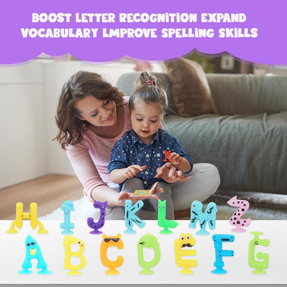 Alphabet Letters Learning Suction Toys: ABC Silicone Toys, Airplane/Windows/Car/Travel Toy for Kids, Preschool Educational Montessori Sensory Toy