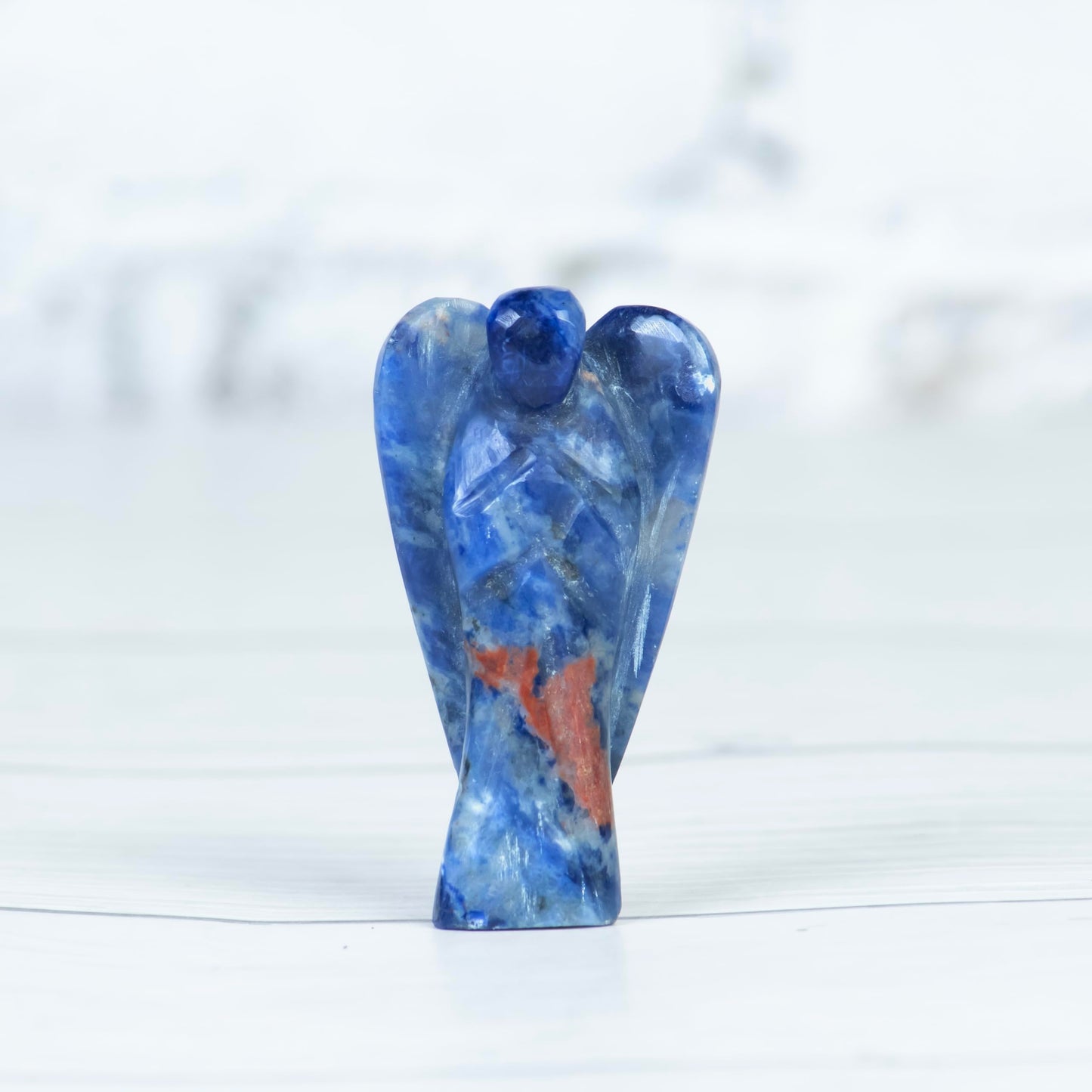 "Sodalite Gemstone Guardian Angel Healing Crystal, Hand Carved Pocket Angel Figurine Crystals for Positive Energy, Handmade Mini Statue for Love, Peace & Healing, Natural Gemstone Healing Figurine"