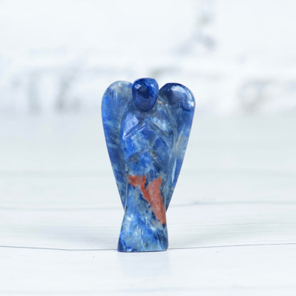 "Sodalite Gemstone Guardian Angel Healing Crystal, Hand Carved Pocket Angel Figurine Crystals for Positive Energy, Handmade Mini Statue for Love, Peace & Healing, Natural Gemstone Healing Figurine"