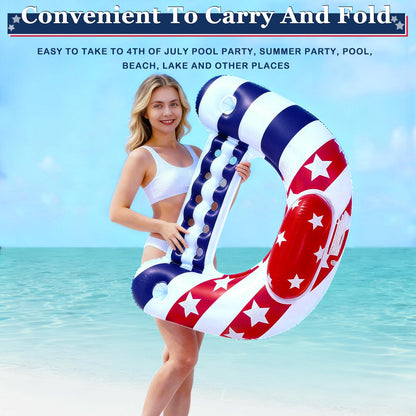 2 Pack Inflatable Pool Floats Chair Adult, American Flag Pool Lounge Chairs with Cup Holders & Backrest,Blow Up Patriotic Pool Floaties for 4th of July Party,250th Anniversary,Summer Beach Lake Party