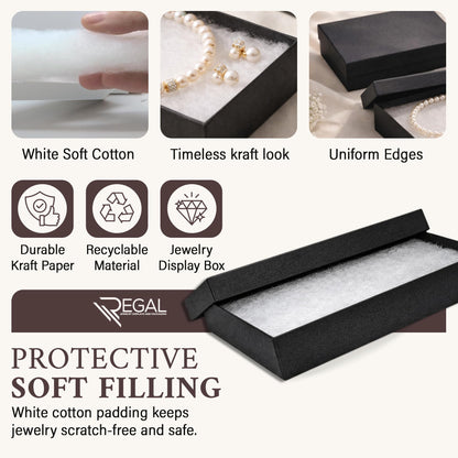 RJ Displays 6 Pack Jewelry Gift Boxes 5.25 x 3.75 x 1 Inch Black Matte Cotton Filled Cardboard Box with Lid, Small Jewelry Packaging for Necklace Bracelet Earrings Bulk Gift Boxes