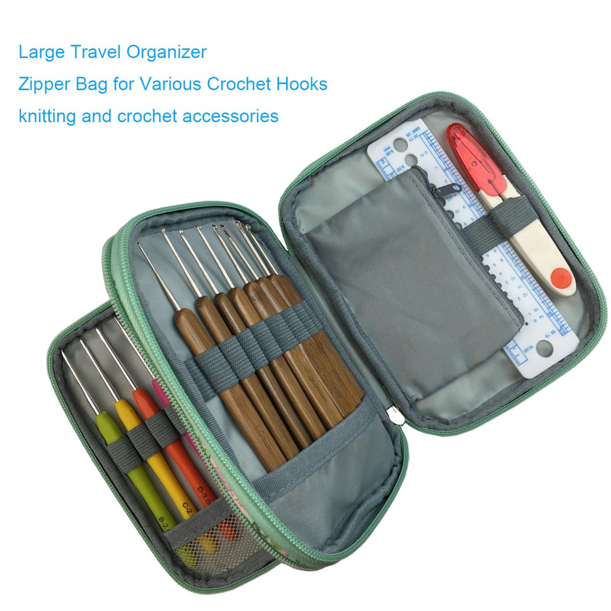New Crochet Hook Case Without Hooks and Accessories, Zipper Storage Organizer Bag with Web Pockets for Various Crochet Needles/Knitting Accessories/Crochet Hook Kit Tools, Lightweight, Easy to Hold