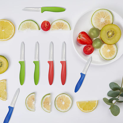 Paring Knife set of 6 PCS, 3.5 Inch Stainless Steel Fruit and Vegetable Knives,Comfortable Handle With Multi-Color Red/Green/Blue