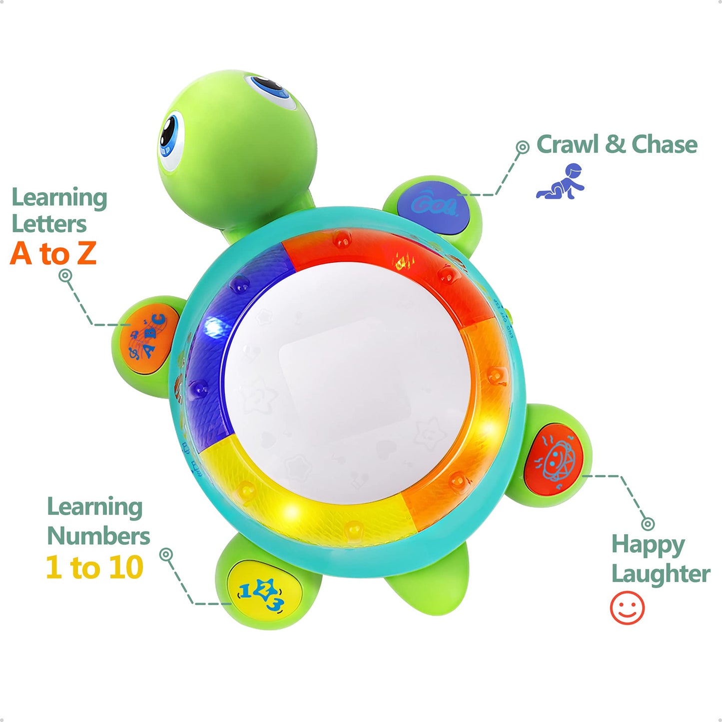 iPlay, iLearn Baby Musical Turtle Toy, Spanish English Bilingual Learning, Toddler Crawling Toys W/ Light & Sound, Infant Development Educational Birthday Gifts 6 7 8 9 10 12 Month 1 Year Old Boy Girl