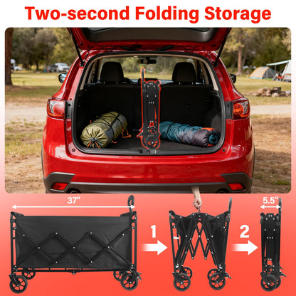 Collapsible Wagons Carts Foldable, 500LBS Heavy Duty Wagon Cart Foldable with Brakes & All-Terrain Wheels– 34'' Extra Long Folding Wagon Portable Lightweight for Camping, Beach，Sports, Shopping