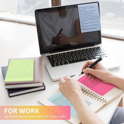 Lined Sticky Notes, 24 Pads, 4x6 Inches, Large Sticky Notes with Lines, Memo Note Pads in Multi Colors, 30 Sheets/Pad, Super Sticking Power for Office ＆ Home & Planning - Bright