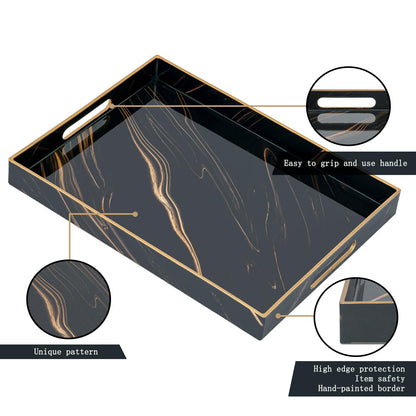 Serving Tray, Modern Plastic Food Trays for Eating on Lap Decor Coffee Tray with Handles Rectangular Non-Slip Candle Plate, 15.7"x11.8"x1.6" Large Drinks Platter for Kitchen/Living Room/Bedroom