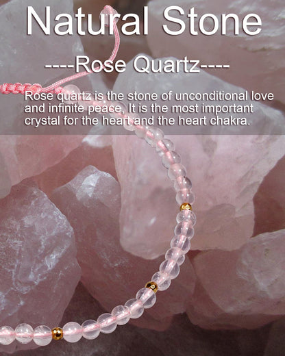 Jewever Rose Quartz Anklet Bracelet for Women crystals and healing stones Essential Oil Diffuser Beach Foot Beaded Adjustable(8.5-10 Inches)