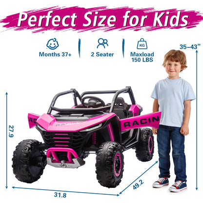 POSTACK 2 Seater Ride on Car with Remote Control, XXL 24V 7Ah 4WD Battery Powered Vehicles for Kids to Drive, Outdoor Riding Toys for Toddlers Boys Girls w/Bluetooth, LED Lights, Pink