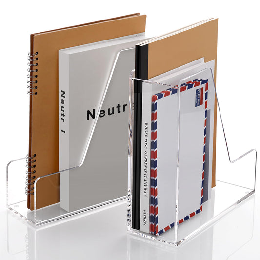 SANRUI 2-Pack Acrylic Magazine File Holder Desk Organizer Magazine Rack, Clear, Vertical File Sorter Holders, 9.45" D x 3.54" W x 10.24" H