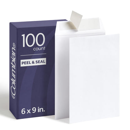 Columbian 6 x 9 Catalog Envelopes, 100 Pack, Catalog-Style with Self Seal Closure, Heavyweight 28 lb Paper, Self Sealing Envelopes for Mailing, Filing and Organizing, White