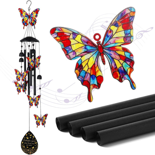 Hicarer Butterfly Wind Chimes for Outside 35" Black Metal Wind Chime Soothing Tones Memorial Windchimes Decor Butterfly Gifts for Women Men Outdoor Garden Yard Patio Decor Memorial Birthday Gifts