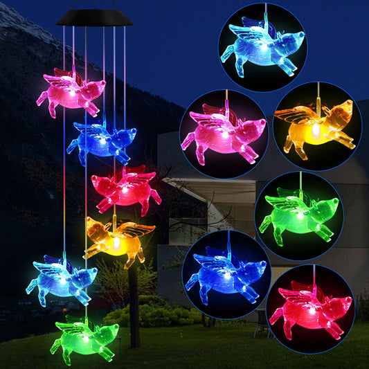 Solawindchime Fly Pigs Wind Chimes, Color Changing Pigs Wind Chimes, Waterproof Solar Pigs Lights, Romantic Solar Powered Flying Pigs Wind Chime, Home, Yard, Outdoor Garden Decoration, Gifts for Women