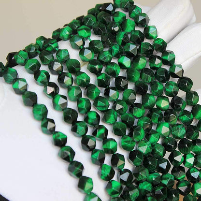 MJDCB Best Sellers Natural Stone Beads Faceted Polygon Green Tiger Eye Crystal Energy Stone Healing Power for Jewelry Making(8mm)