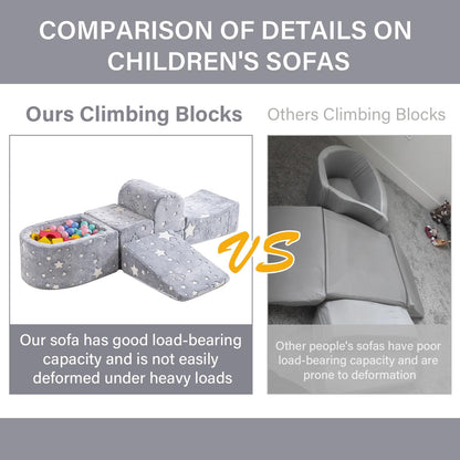 Tiita Baby Climb and Crawl Playset 5-Piece, Kids Foam Climbing Block with Small Ball Pit - Indoor Soft Play Climber for Playtime Fun, Grey Star, Green Dinosaur