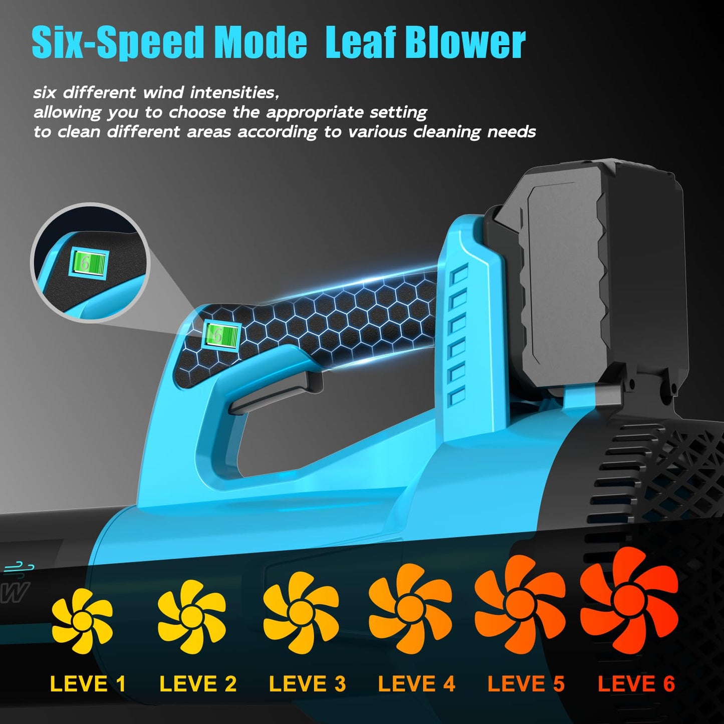 Leaf Blower,Cordless Leaf Blower with 2 X 4.0Ah Battery and Charger,6 Speed Mode Electric Leaf Blowers Cordless for Blowing Leaves,Blowers for Yard Garden Lawn Care and Dust,Gifts(M-Blue)