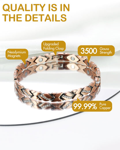Feraco Copper Ankle Bracelet for Women, 99.99% Pure Copper Magnetic Anklet with 3500 Gauss Neodymium Magnet, Adjustable Jewelry (X Shape with Crystals)