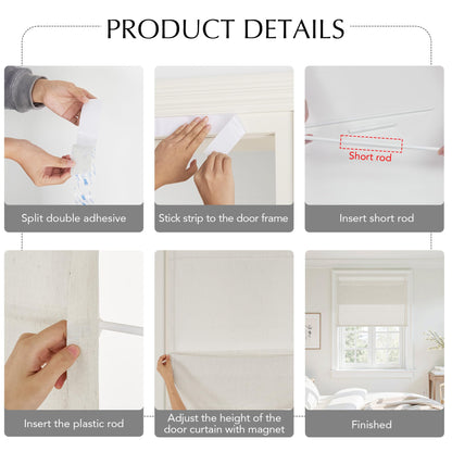 NICETOWN Linen French Door Curtain No Drill Roman Shades for Windows, Ivory Solid Cordless Blinds for Farmhouse Door Window Covering with Light Filgtering, W26 x L40, 1Pc
