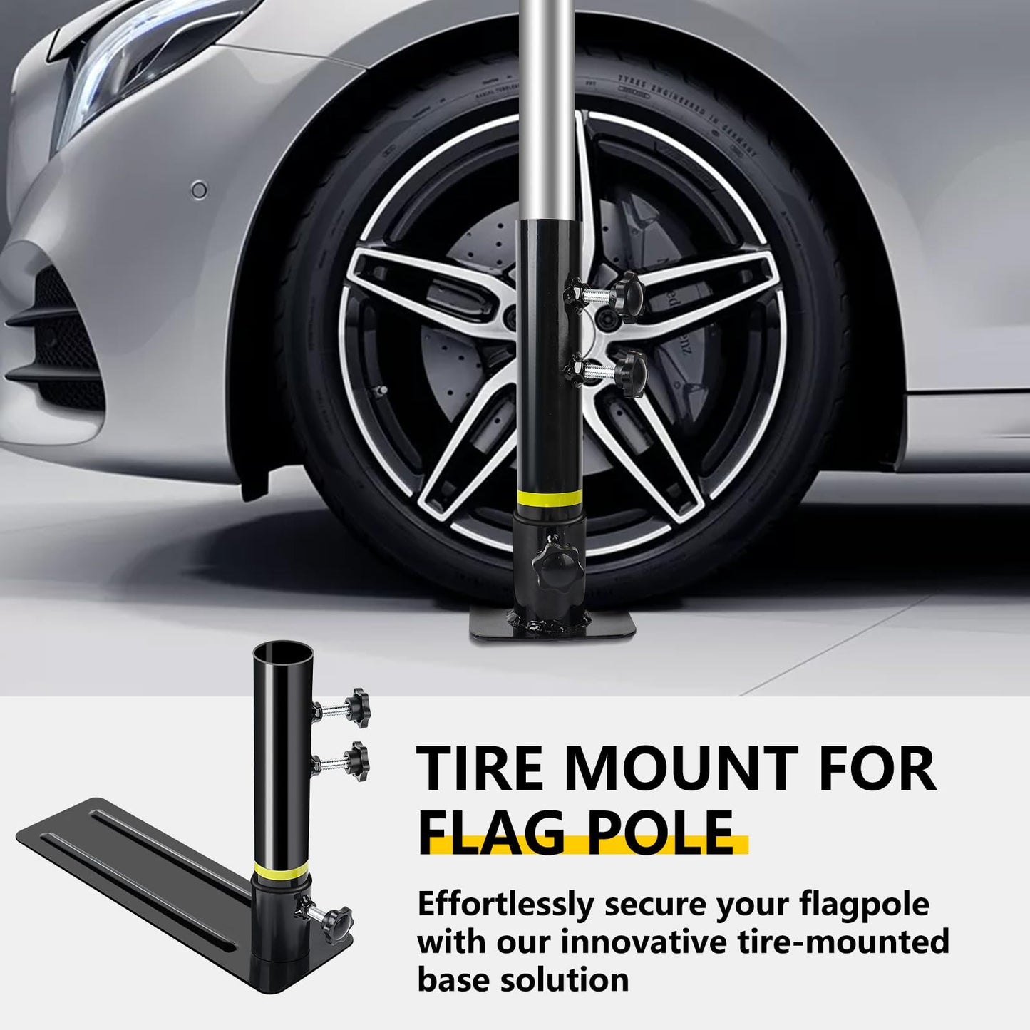 Flagpole Tire Mount, Portable Metal Flag Pole Wheel Stand Tailgate Tire Mount Flagpole Holder Universal for Stand Fits 1.77'' Flag Pole Ideal for Cars RVs Truck Camping Tailgating and Outdoor Events