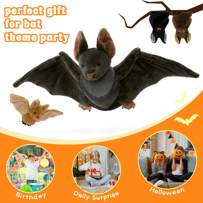 Tezituor 4Pcs Realistic Bat Stuffed Animals Set, 32inch Large Mommy Stuffed Bat with 3 Cute Babies for Boys Girls, Hugging Soft Bats Plush Toy Gift for Halloween Christmas Party