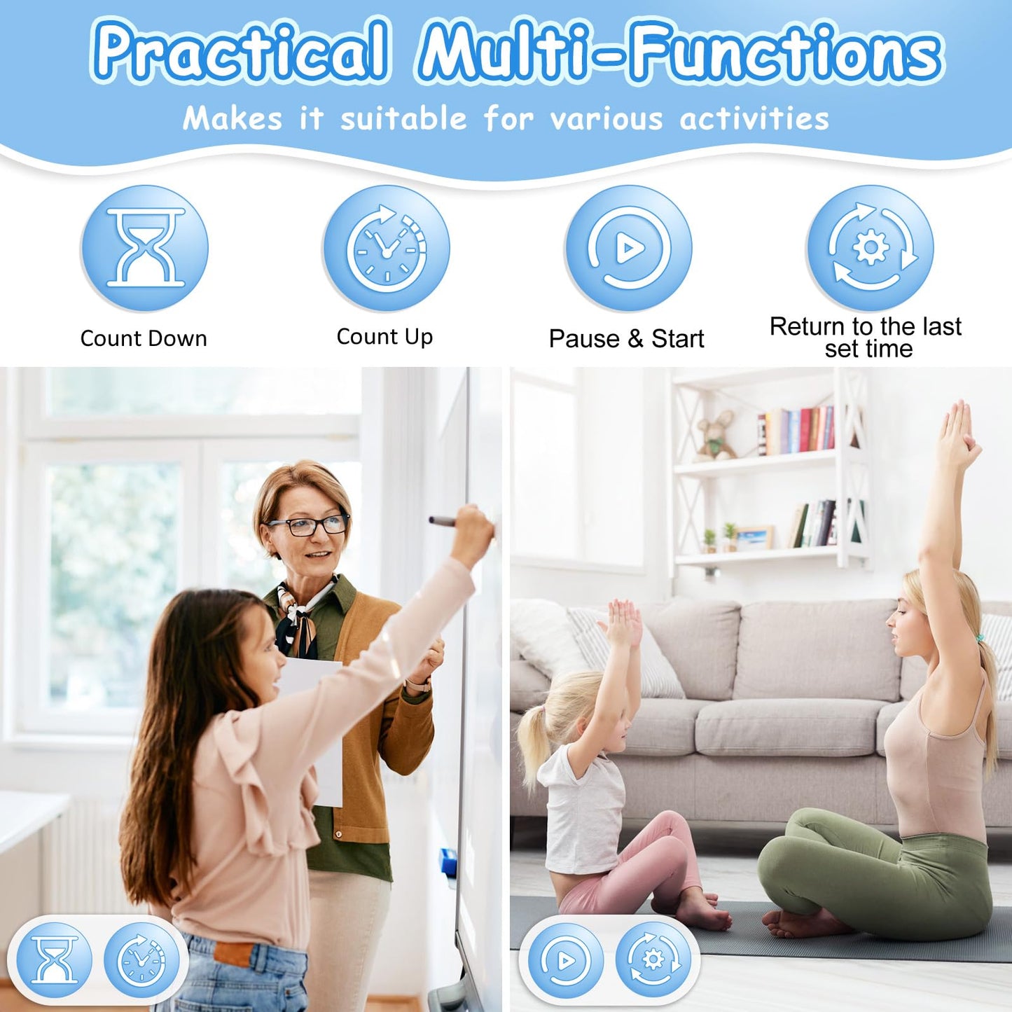 Visual Timer, 99 Minute Digital Kitchen Desk Timer for Office Supplies Home Productivity Management Tool Countdown Count Up, White