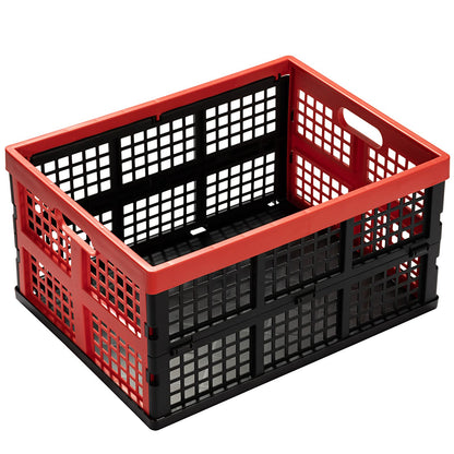 Eslite 34L Large Plastic Folding Storage Crates,Collapsible Crates for Storage,Pack of 3 (Black+Red)