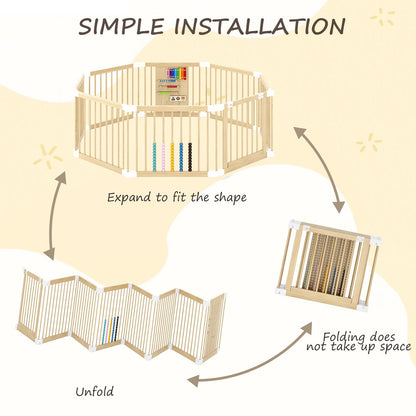 EXPERLAM Baby Playpen - Wooden Playpen for Babies and Toddlers, Foldable Play Pen with Locking Gate, Portable Baby Fence with Adjustable Shape and Size, Extra Large Toddler Play Yard (58X58x23.5Inch)
