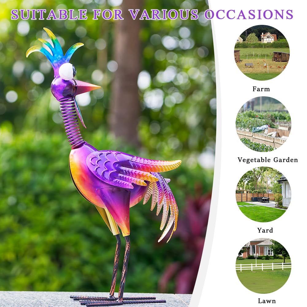 giole Metal Wacky Rooster Garden Statue, 19'' Rooster Decor Yard Statue Decorations Outdoor, Chicken Yard Art for Outside, Patio, Backyrad, Lawn(Purple)