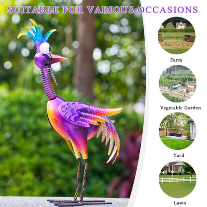 giole Metal Wacky Rooster Garden Statue, 19'' Rooster Decor Yard Statue Decorations Outdoor, Chicken Yard Art for Outside, Patio, Backyrad, Lawn(Purple)