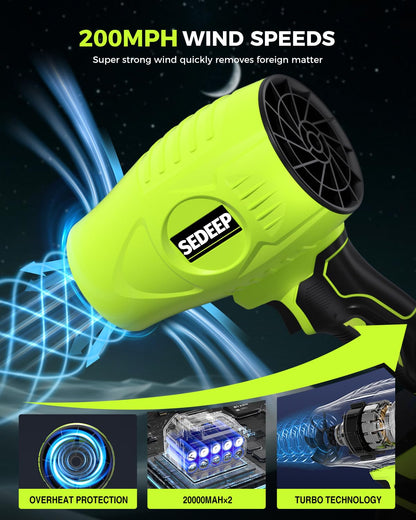 Sedeep Leaf Blower Cordless with Battery and Charger, 980,000 RPM, Extended Nozzle, Lightweight Handheld Design,Blower for Patio Cleaning,car Blowing Water, Blowing Leaves and Dust